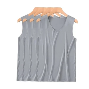 Mens Sleeveless Solid Color Vest Casual Ice Silk Fashion Vneck for Warm Seasons - Picture 1 of 10