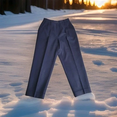 Pantalones de lana Worthington para mujer 8P azules plisados totalmente forrados tiro alto 26x26 Foto 1 de 4