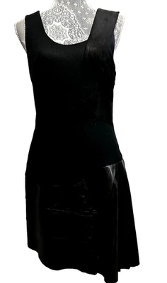 Mini Vestido Rag & Bone Negro Lana Gamuza de Cordero y Cuero Plisado Talla 8 Lujoso Foto 1 de 4