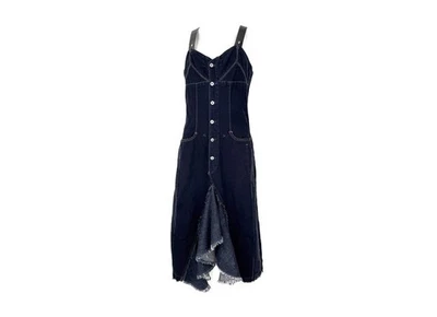 Marithe + Francois Girbaud Blue Denim Midi Dress Overall  Ruched Vintage 2000s - Image 1 of 4