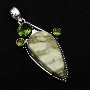 Larsonite Jasper Peridot Gemstone Ethnic Handmade Pendant Jewelry 2.6" AP-98629 - Picture 1 of 1