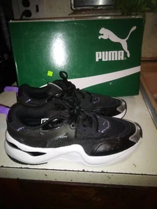 Puma Womens Sneakers Size 10 Black with White sides and Silver Tips - Picture 1 of 8
