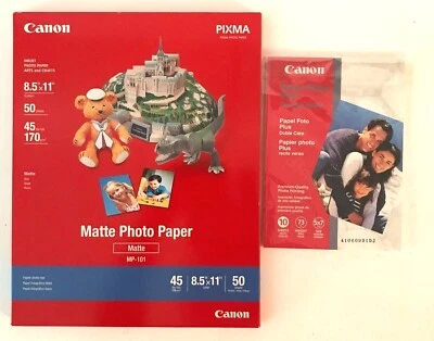 Canon Pixma Matte Photo Paper 8.5x11 50 Sheets + Double-Sided 5x7 10 Sheets NEW! - Image 1 of 4