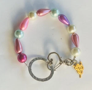  Emerald Empire 9 5/8 inch Pastel color large glass bead bracelet heart ring  - Picture 1 of 1