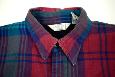 Vintage Plaid Flannel Shirt Jacket Sears Size M/L 80s Teal Magenta Distress - Image 1 of 4