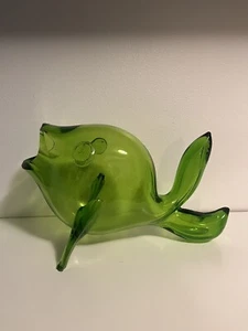 Vintage MCM Blenko Glass Fish Vase Olive Green - Picture 1 of 18