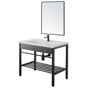 COMPOSIZIONE BAGNO MOBILE LAVABO IN METALLO 80x47x78cm+SPECCHIO BORG FERIDRAS - Foto 1 di 4