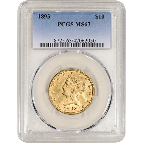 1893 US Gold $10 Liberty Head Eagle - PCGS MS63 Cover