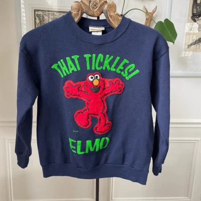 Vintage 90s Sesame Street That Tickles! Elmo Sweatshirt Blue Unisex Youth L 14 1 - Image 1 of 4
