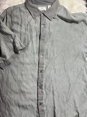 Полосатая рубашка Bobby Chan с коротким рукавом серая 65% шелк 45% бамбук размер XXL - Изображение 1 из 4