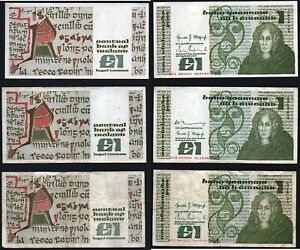 Ireland â€“ 1986 Central Bank Â£1 Pound P70b,c Banknote aVf/Xf Condition