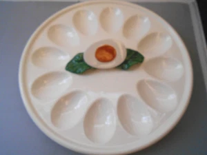 White Deviled Eggs Ceramic Serving Plate 10 Diameter Cottage Core - Picture 1 of 3