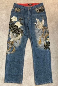 Bukkirabou Japanese Men's Denim Jeans Pants Embroidered Phoenix Blue Size 32 - Picture 1 of 10