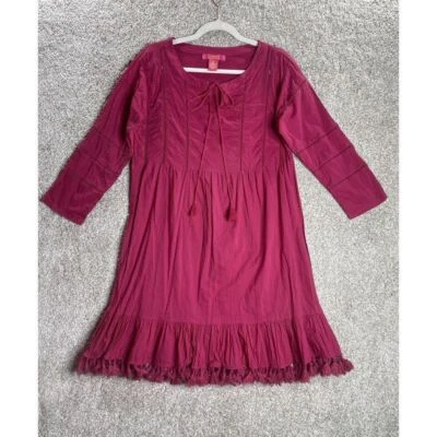 Vestido Catherine Malandrino Mediano Algodón Fucsia Manga 3/4 Flecos Foto 1 de 4