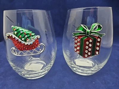 Queens Jewels 2 vasos regalo navideño rojo NAVIDAD suspiro vino sin tallo con joyas  Foto 1 de 4