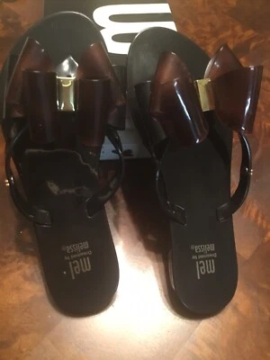 NEW in Box MINI MELISSA Harmonic Bow Flip Flop Size 2 Black - Image 1 of 3