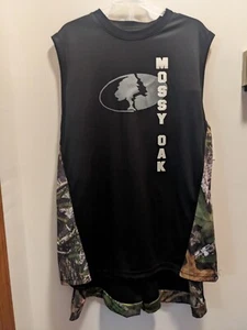 Mossy Oak Boys 18 Black Sleeveless Tank And Matching Gym Shorts With Camo Sides - Picture 1 of 10