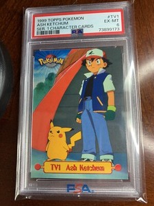 1999 Topps Pokemon #TV1 Ash Ketchum & Pikachu Black Logo PSA 6 EX-MT