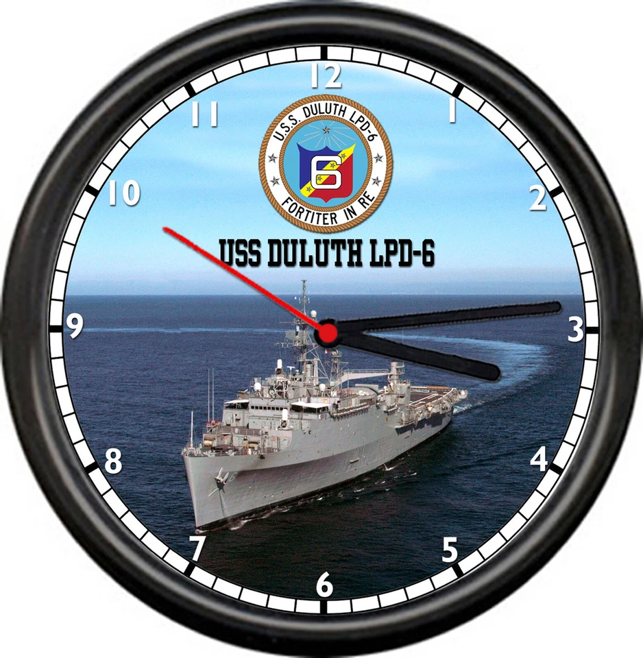 OFF THE WALL CLOCKS USS Duluth LPD-6 US FORTITER IN RE Veteran US Navy Military Ship Sign Wall Clock