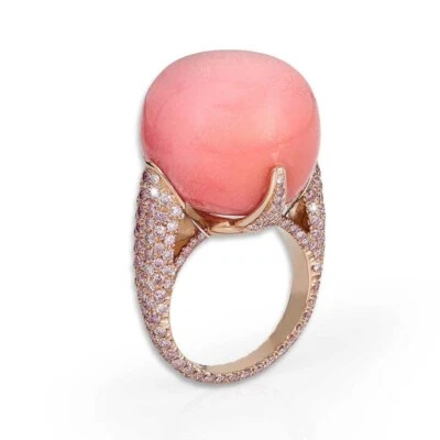 Anello Zaffiro Rosa Creato in Laboratorio Argento 925 Coltivato Conchiglia Pe... - Immagine 1 di 4