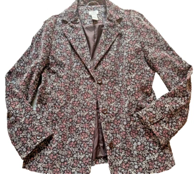 Blazer Chaqueta LL Bean Vintage Pana Floral Botón Frontal Marrón Talla 8 Mujer Foto 1 de 4
