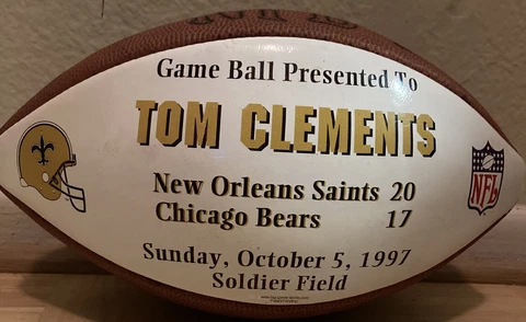 New Orleans Saints NFL Game Ball Presented To Tom Clements 1997 Soldier Field Cover