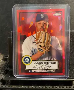 Justus Sheffield 2021 Topps Chrome Platinum - Red Atomic - #86/100 Mariners - - Bild 1 von 2