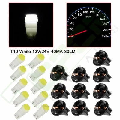10x White T10 LED Bulbs +10x 1/2" Sockets Instrument Gauge Cluster Dash Light - Image 1 of 4