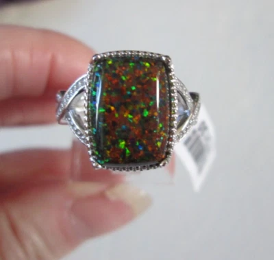 Anillo de latón Bond de platino ópalo negro creado en laboratorio (talla 7) 2,65 cts. Foto 1 de 4