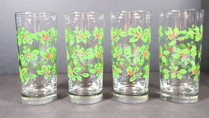 4 vasos de vidrio transparente para vacaciones Holly Berry Navidad 16 oz usados en excelente estado - Imagen 1 de 7