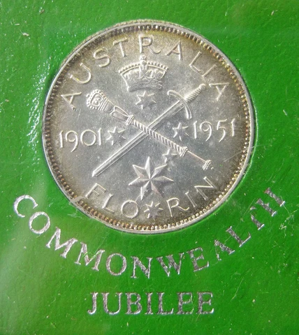 1951 Australia SILVER Florin, George VI, 50'th Jubilee Uncirculated  BINo Cover
