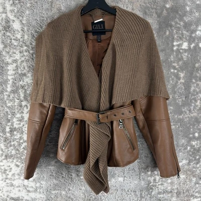 Abrigo Gili Talla 12 Exterior Moto Imitación Cuero Marrón Manga Larga Cinturón Cremallera Foto 1 de 4