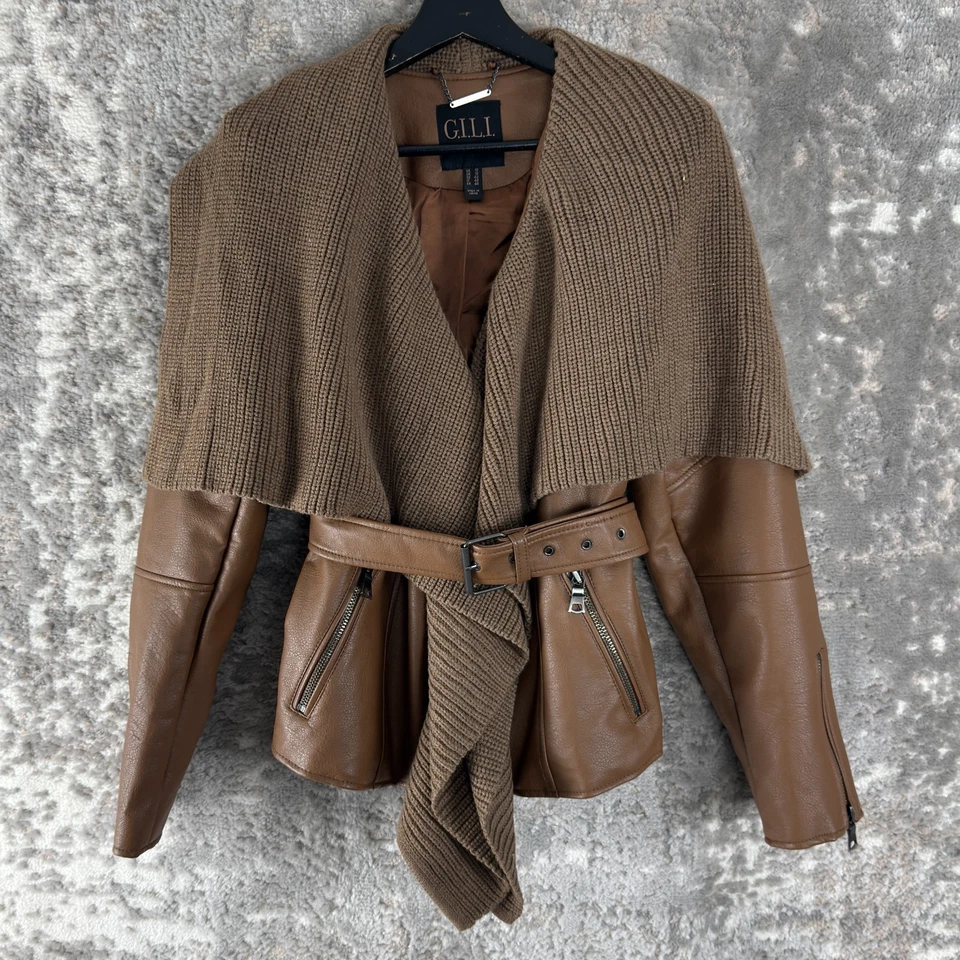 Abrigo Gili Talla 12 Exterior Moto Imitación Cuero Marrón Manga Larga Cinturón Cremallera Foto 1 de 4