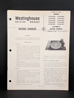 Cambiador de discos Westinghouse manual de servicio modelo 670V010H01 chasis 19 páginas Foto 1 de 3