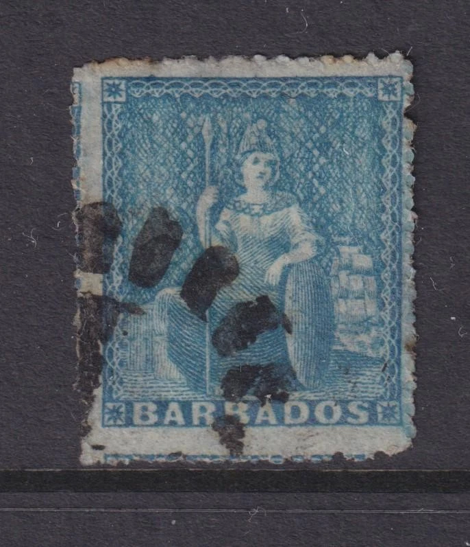 BARBADOS, 1861 sin marca de agua, perf., (1d) Azul, usado. Foto 1 de 1
