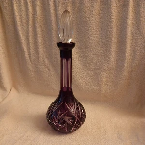  Crystal Wine Decanter Ruby/Cranberry Cut-to-Clear with Stopper - Picture 1 of 5