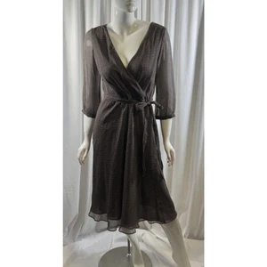 Banana Republic Cross Bodice Belted 100% Silk Dress, Brown & Blue, Sz: 10, 64-50 - Picture 1 of 15
