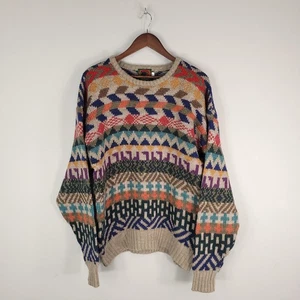 Vintage Boston Traders Sweater Mens Large Multicolor Geometric Crewneck 90s - Picture 1 of 9
