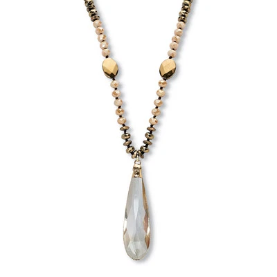 Brown Faceted Crystal Pendant Goldtone Drop Necklace 32-inch - Image 1 of 4