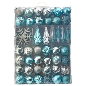Juego de caja de adornos para árbol de Navidad irrompible, azul, 52 unidades, 80 mm-150 mm - Imagen 1 de 6