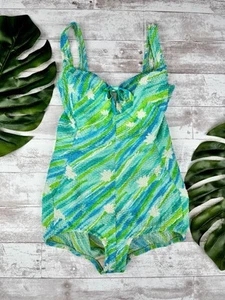 1960s Peter Pan by Oleg Cassini Green and Blue Beach Swim Swimsuit Bathing Suit - Picture 1 of 10
