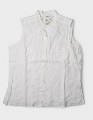 Talbots Top Womens 18 White Irish Linen Sleeveless Shirt Button Up NEW - Image 1 of 4