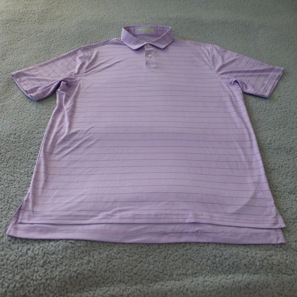Camisa Polo Peter Millar Para Hombre Grande Peso Pluma Golf Púrpura Rayas Rendimiento Foto 1 de 4