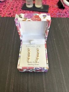 New Rachel Zoe Sterling Silver Cubic Zirconia Earrings 925 New In Box Jewelry - Picture 1 of 3