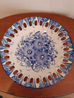 Large Portugal Hand Painted Blue Floral Pottery Wall Plate, Cut out Edge 11"