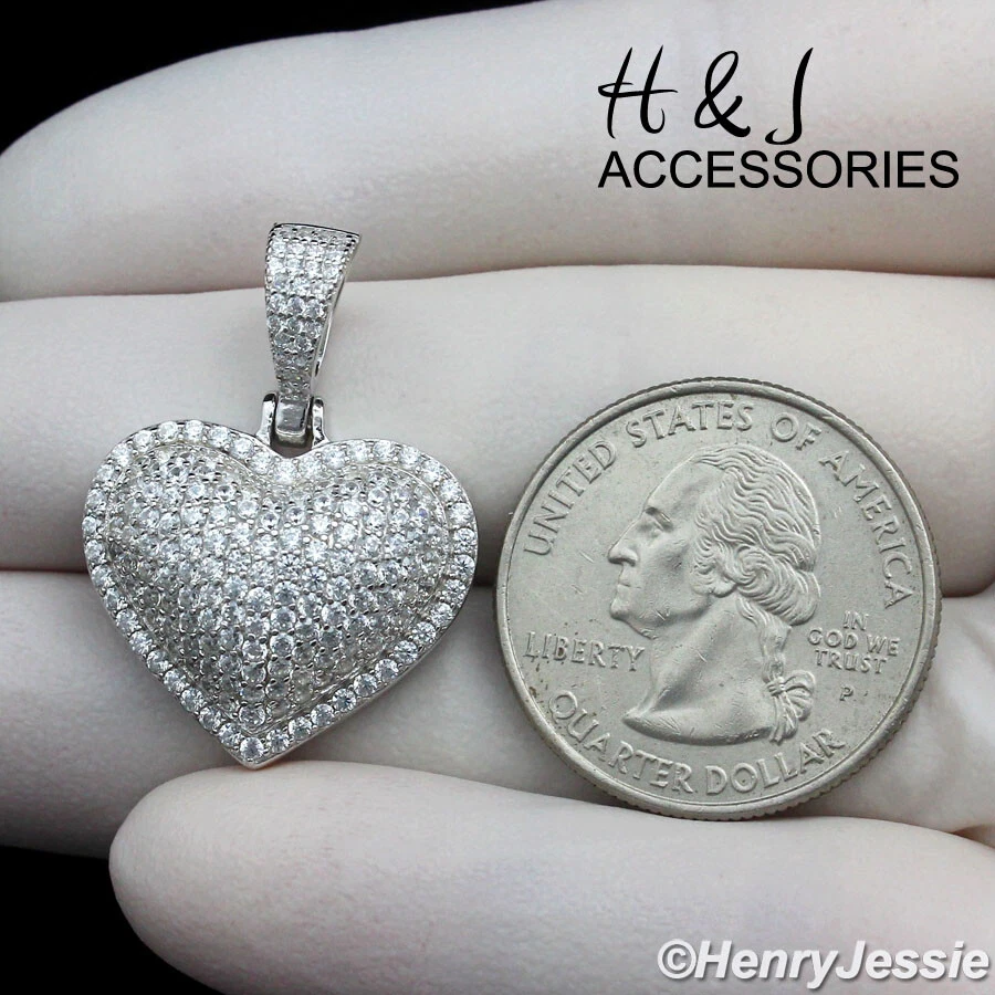 MUJER 925 PLATA ESTERLINA CIRCONITA HELADA CHAPADO EN ORO/PLATA 3D DOBLE CORAZÓN COLGANTE*P463 Foto 1 de 1