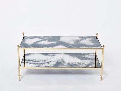 Table basse laiton chrome miroir décoré Maison Jansen 1970 - Photo 1/4