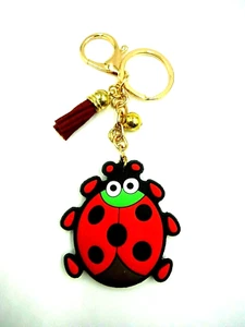 RUBBER LADYBUG KEYCHAIN    GOLD RING & LOBSTER CLASP   LOOKS SAME ON BOTH SIDES - Picture 1 of 3