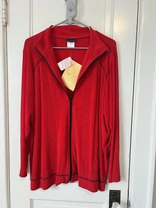 Citiknits Red Black Full Zip Stretch Slinky Knit Comfy Jacket size 2X - Picture 1 of 5