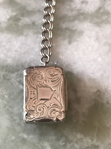 Victorian Silver Foliate Engraved Vinaigrette Hallmark Birmingham 1871 + Chain Cover